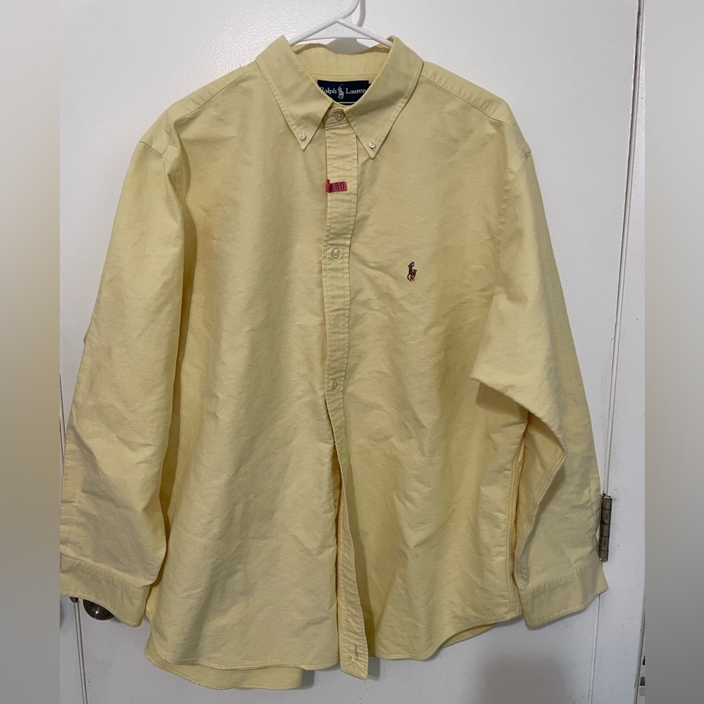 Ralph Lauren Classic Fit Button Down long
Sleeve pale Yellow pony Dress shirt 18
